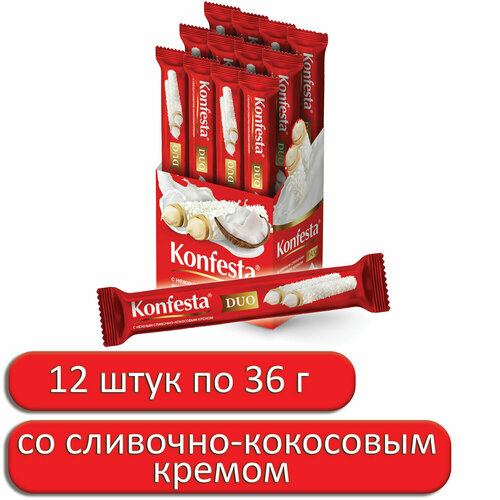 Конфеты KONFESTA DUO со сливочно-кокосовым кремом, вафельные, 36 г, в шоубоксе