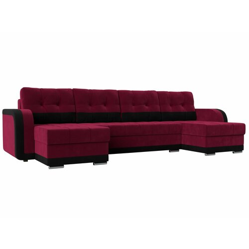П-образный диван Марсель, Микровельвет бордовый и черный