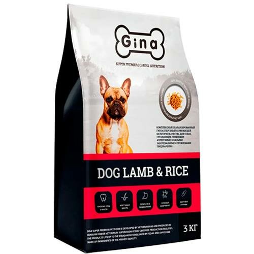 Сухой гипоаллергенный корм для собак Gina ягненок с рисом 3 кг. (Р)