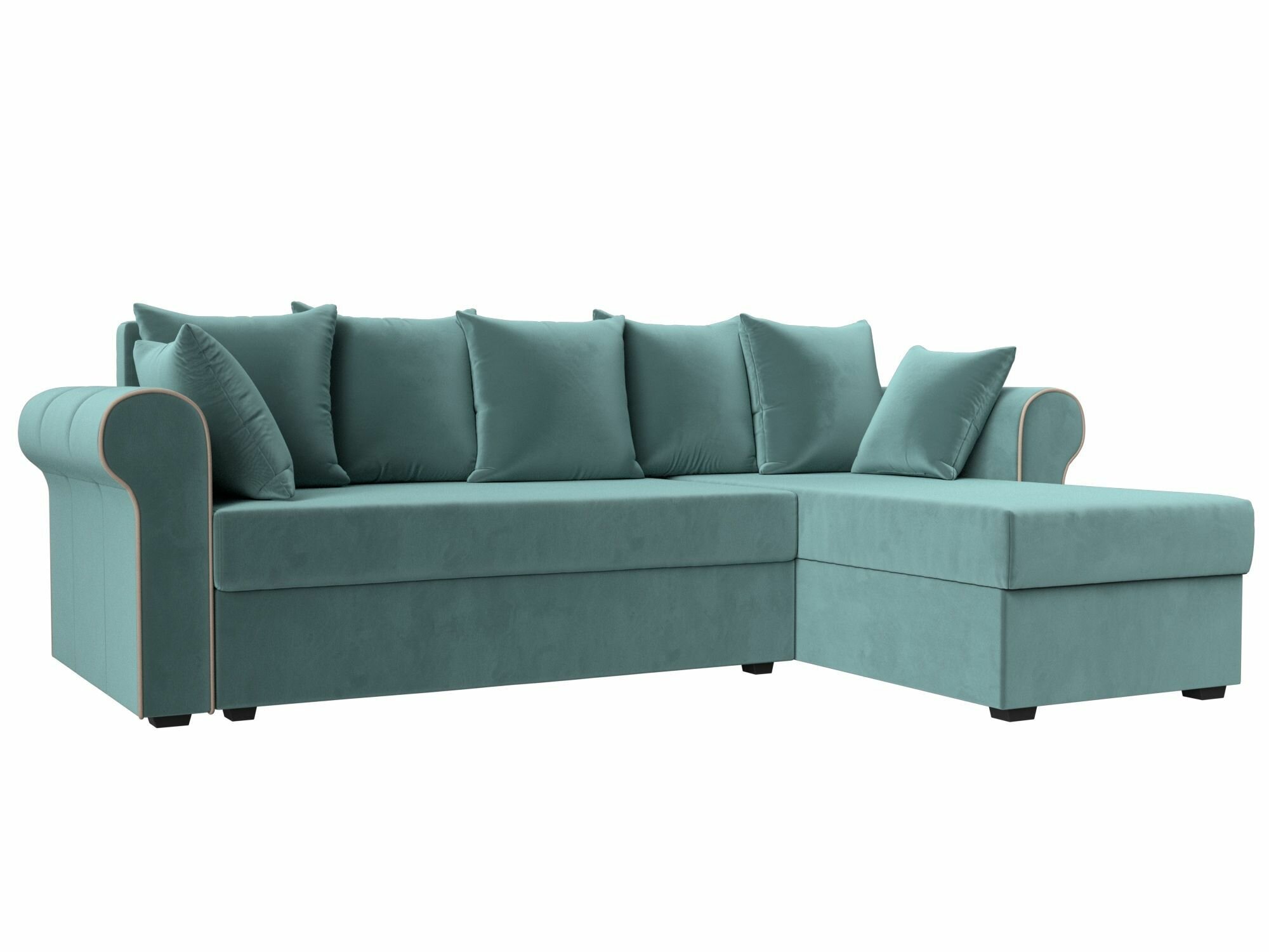 фото Угловой диван Рейн правый угол, Велюр бирюзовый