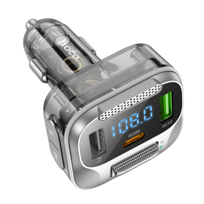 Bluetooth FM модулятор, E75, HOCO, 1 USB QC3.0+1 USB 5V/0.5A (music interface)+1 PD 30W, черный — фото 1