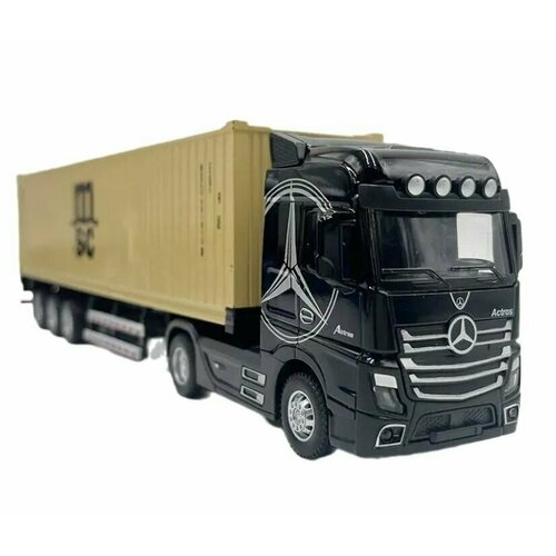 Коллекционная Модель грузовика/тягач с прицепом/контейнеровоз, чёрный, жёлтый. модель грузовика тягач мерседес с прицепом контейнером инерционная свет звук 1 43 31 см
