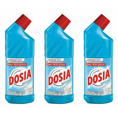 Dosia Гель для чистки туалета Морской, для чистки туалета с дезинфицирующим и отбеливающим эффектом, 750 мл, 3 шт