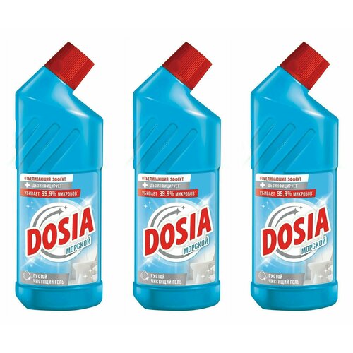 Dosia Гель для чистки туалета Морской, для чистки туалета с дезинфицирующим и отбеливающим эффектом, 750 мл, 3 шт