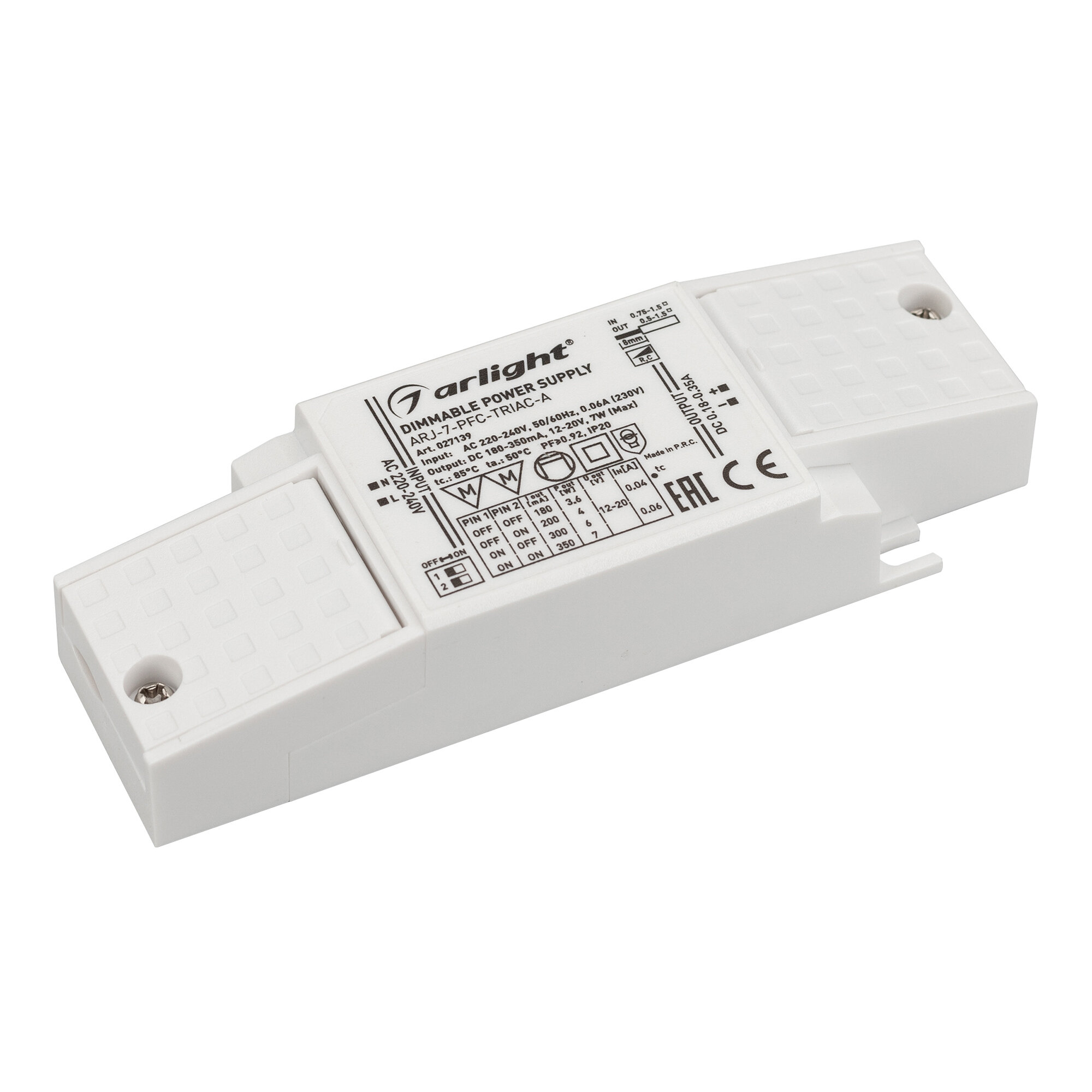 Драйвер Arlight ARJ-7-PFC-Triac-A 12-20V 7W IP20 0,18-0,35A / - фото №1