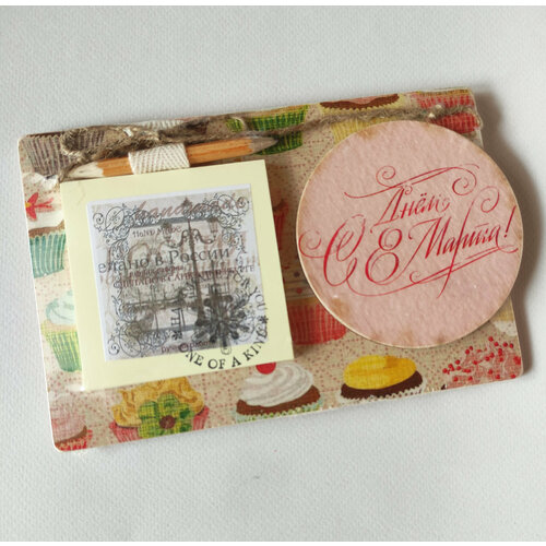 Магнит на холодильник деревянный ручная работа с блоком для записей С 8 Марта арт.003527