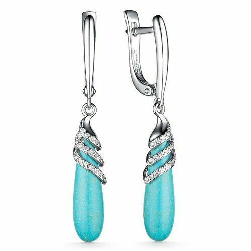 Серьги с подвесками AV Jewelry, серебро, 925 проба, родирование, бирюза, фианит, голубой