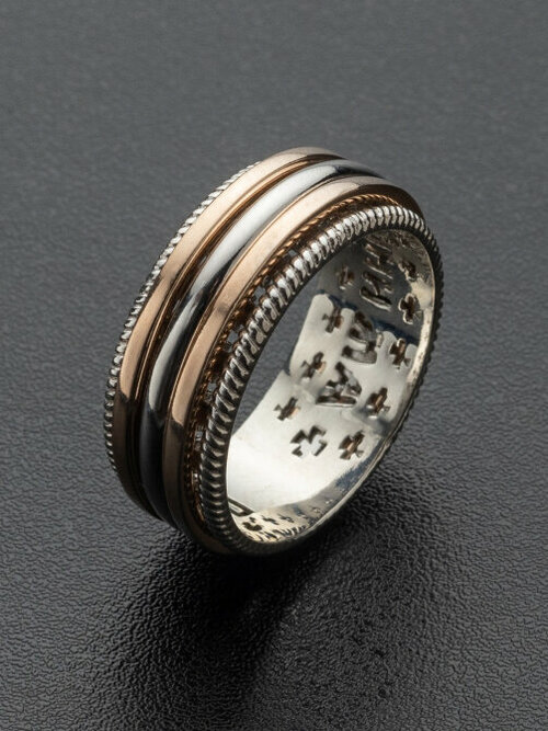 Кольцо обручальное Angelskaya925 Кольцо серебряное православное Спаси и Сохрани широкое, серебро, 925 проба, золочение, размер 22.5, серебряный, золотой
