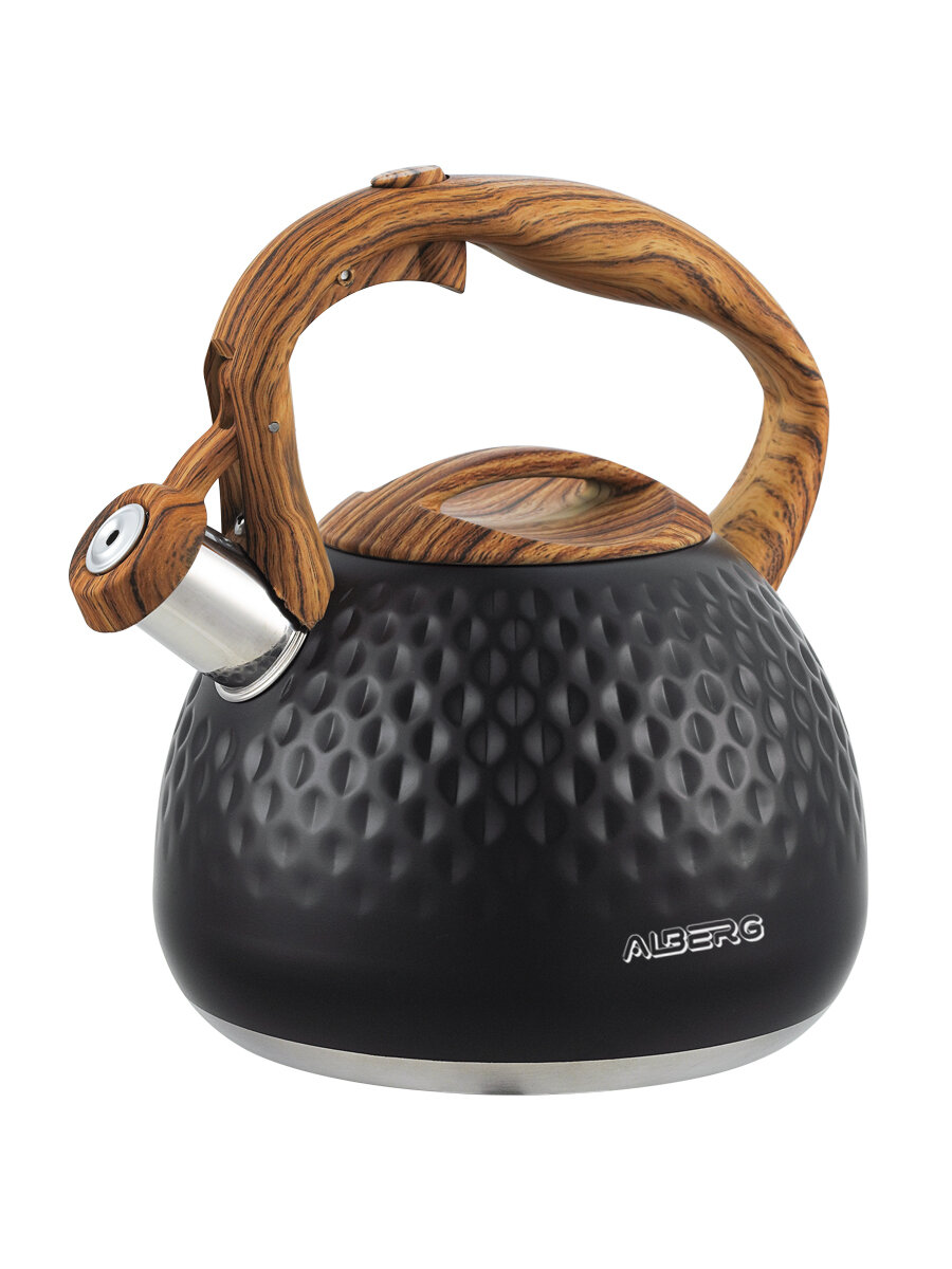 Чайник для плиты со свистком ALBERG AL-3057 2.7 литра бесшовный термостойкое покрытие «Черный»