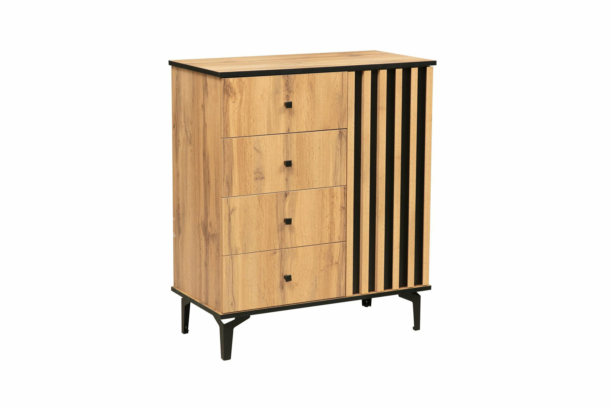 фото Комод на металлических опорах Олимп Либерти 51.05 дуб вотан / черный 82x42.9x95.8 см