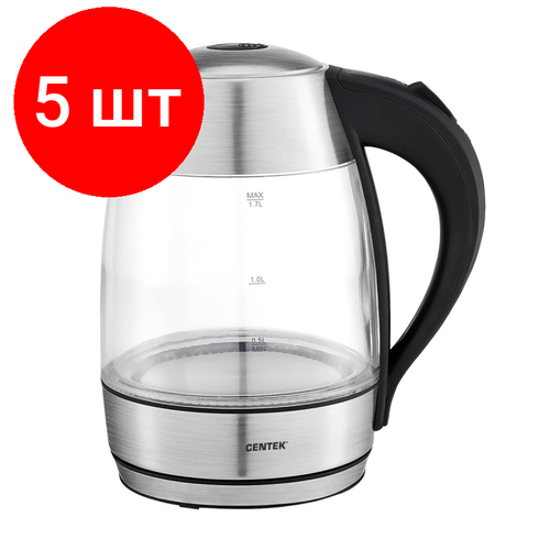 Комплект 5 штук Чайник Centek CT-0012 стекло 17л 2200Вт двойные стенки LED 1950400₽