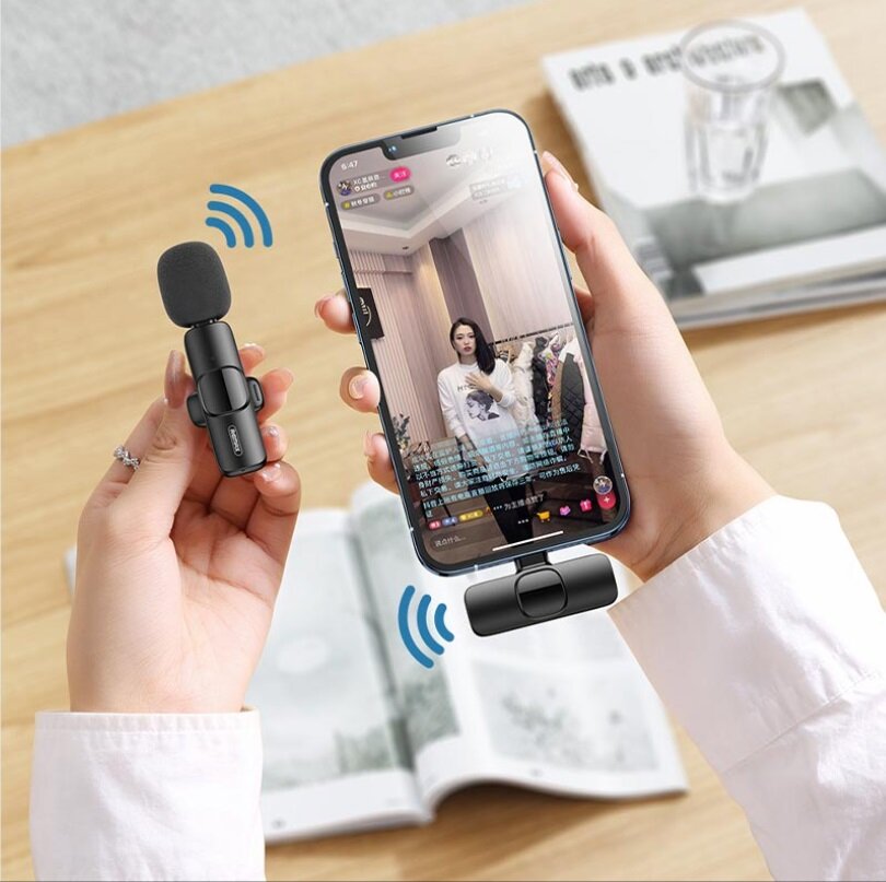 Беспроводной микрофон Remax Wireless Live-Stream Microphone K02, Lightning для iPhone, Черный — фото 1