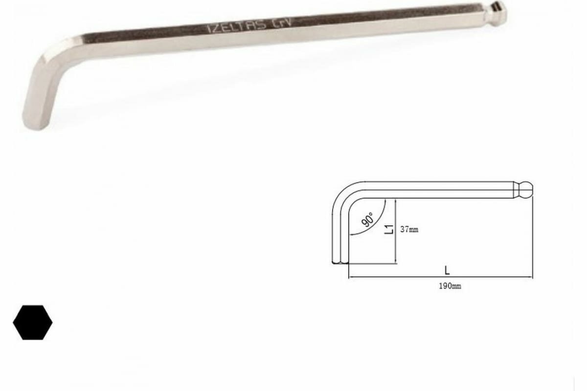Удлиненный Г-образный шестигранный ключ IZELTAS - фото №4