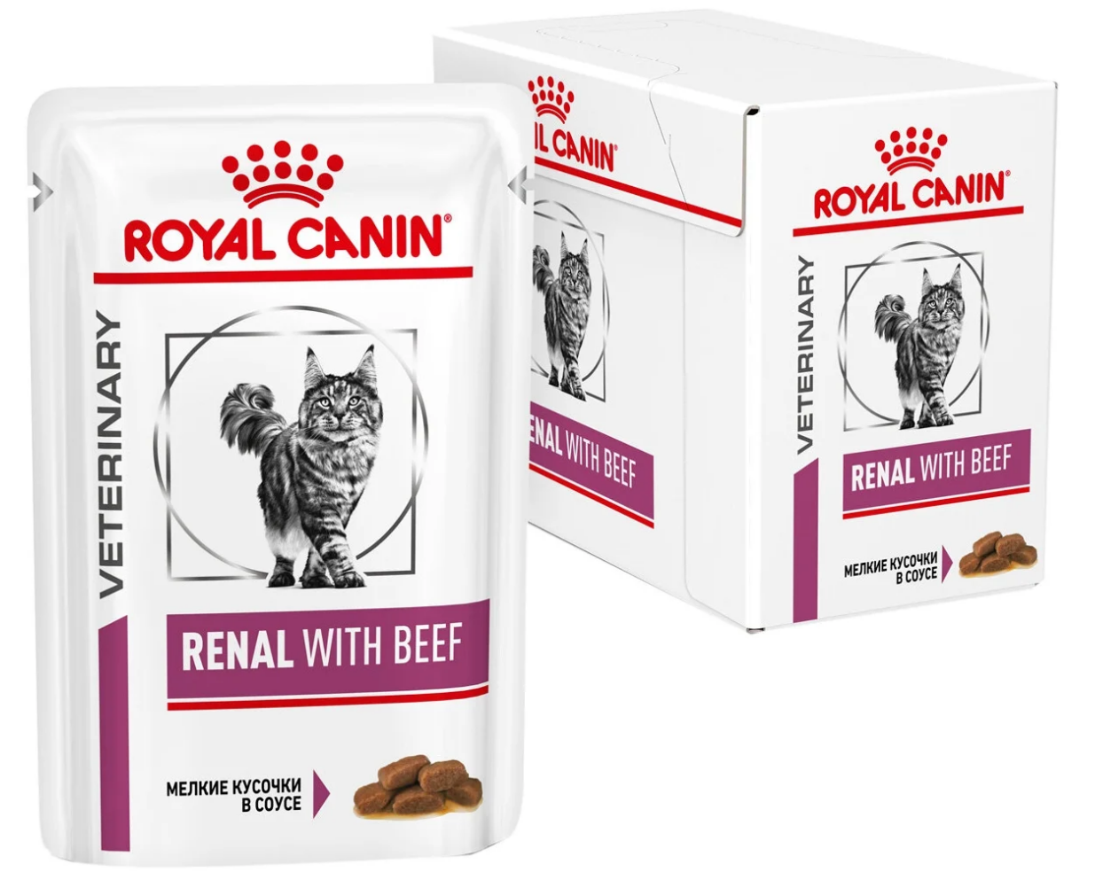 Влажный корм для кошек Royal Canin Renal, при проблемах с почками, с говядиной 12 шт. х 85 г (кусочки в соусе)