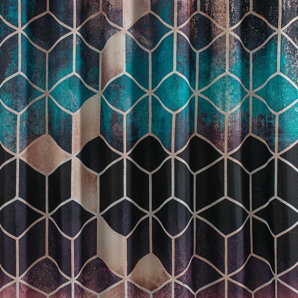 Штора с рисунком санакс 01-90, коричневые кубы в ванную комнату без колец, полиэстер 180x180