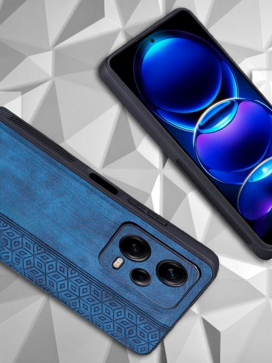 Чехол кожаный Honor X8b/ Чехол на Хонор Х8б с защитой камеры, геометрия, коричневый