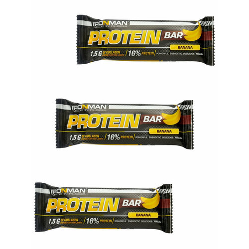 Ironman, Protein bar с коллагеном, 3х50г (банан (в шоколаде)) ironman protein bar с коллагеном без сахара 3х50 г кокос в шоколаде