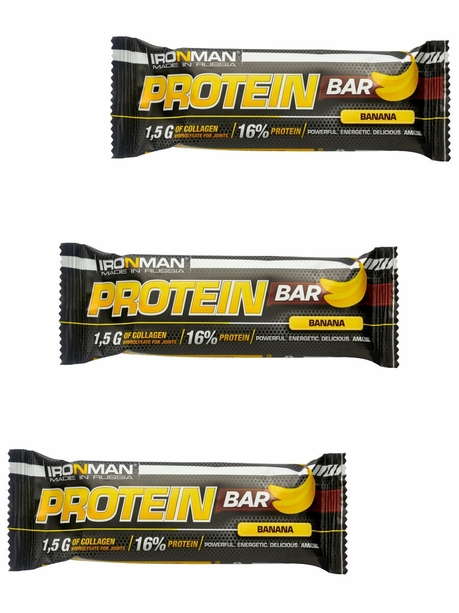 Ironman, Protein bar с коллагеном, 3х50г (банан (в шоколаде))