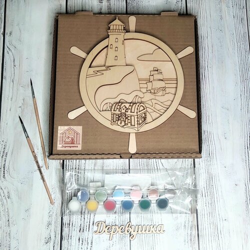 Подарочный набор Панно многослойное Штурвал с маяком 5 слоёв