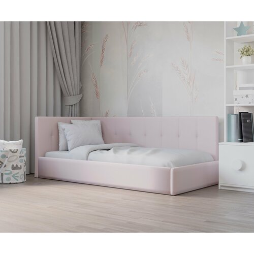 Кровать Валерия, 90*190см, цвет пудрово-розовый, угол правый