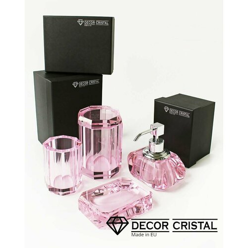 Набор аксессуаров для ванной комнаты DECOR CRISTAL, 4 предмета цвет: розовый/хром