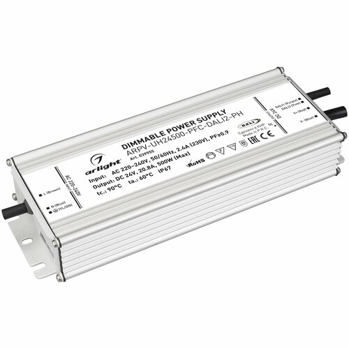 039955 Блок питания ARPV-UH24500-PFC-DALI2-PH (24V, 20.8A, 500W) (Arlight, IP67 Металл, 7 лет)