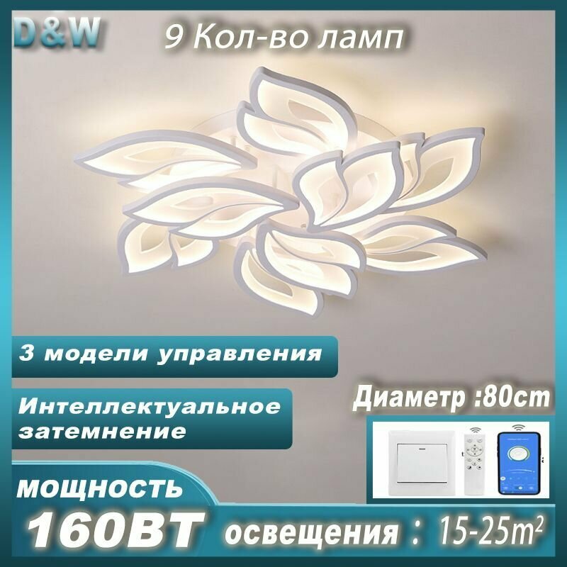 фото Светодиодная потолочная люстра /w8034/9 Белый/диммируемая / с пультом ДУ / Цвет белый / 160 Вт / 3000-6000К