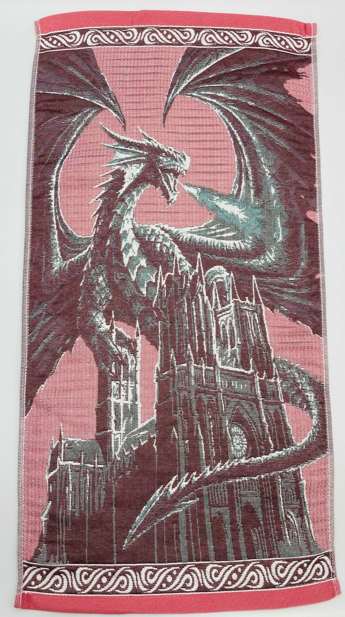 Полотенце хлопковое банное символ года Мифический Дракон Розовое 70*140 см