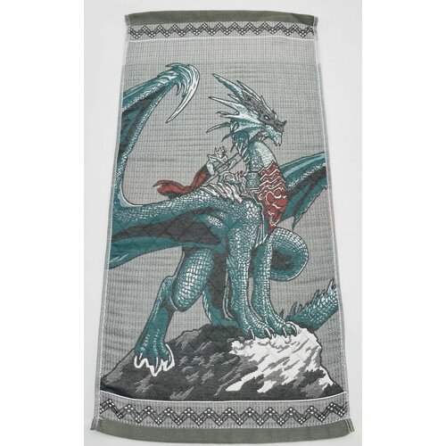 Полотенце хлопковое банное символ года Мифический Дракон 50*100 см Серое