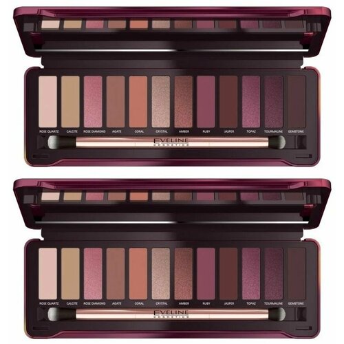 Eveline Cosmetics Палетка теней для век Ruby Glamour Eyeshadow Palette, 12 тонов, 12 г, 2 шт тени eveline палетка теней для век ruby glamour