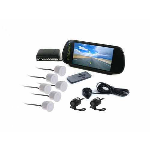 МастерПарк 041-6-PZБЕЛЫЙ F1489EU белые датчики парктроник заднем зеркале с двумя камерами шестью датчиками и монитором 7 дюймов 1816200₽