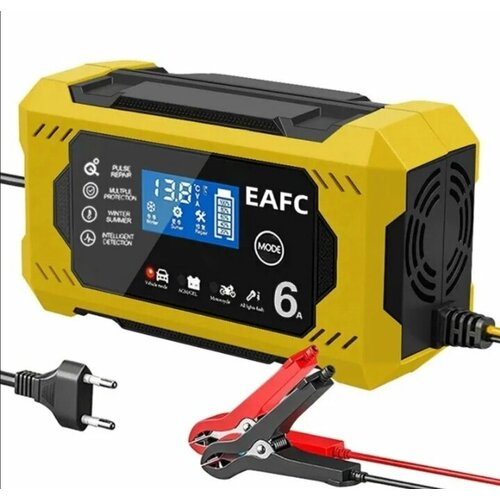 Полностью автоматическое автомобильное зарядное устройство для автомобильных аккумуляторов 12В 6A с сенсорным экраном и ЖК-дисплеем цвет желтый 1849₽
