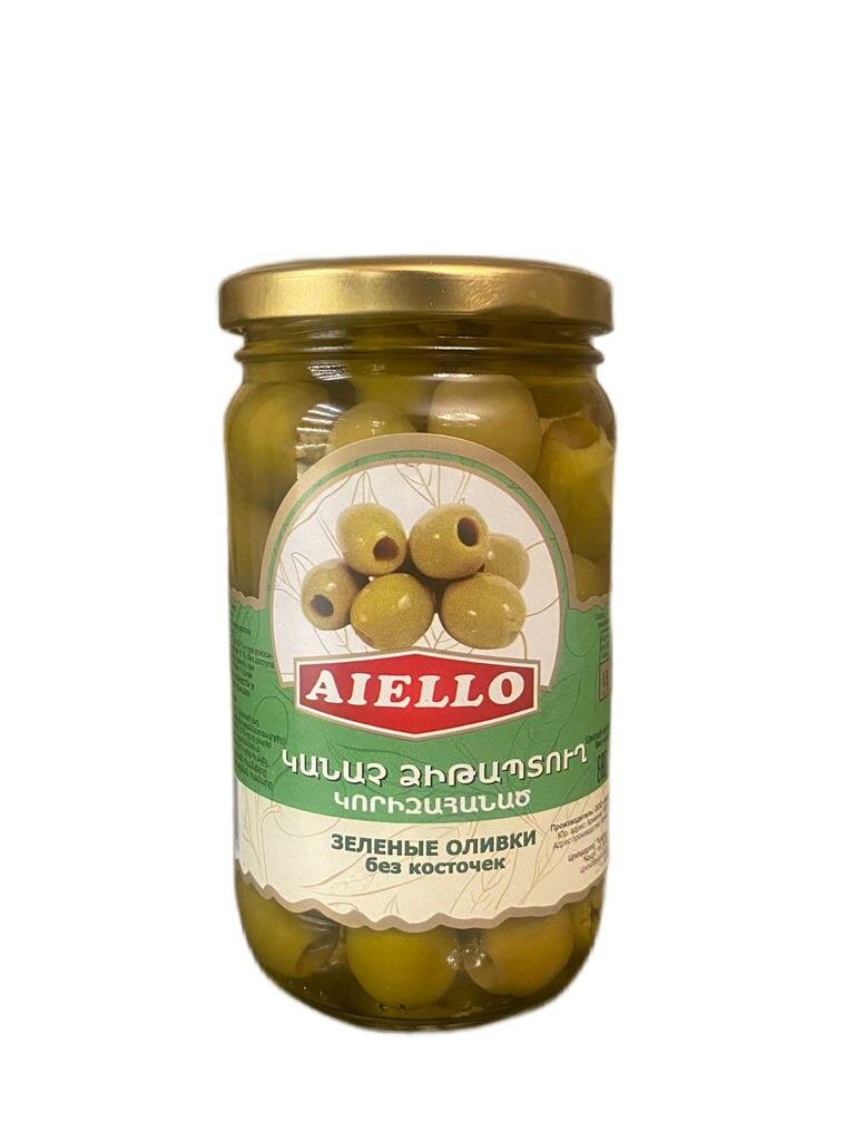 Зеленые оливки без косточек Aiello, 350 грамм, Армения