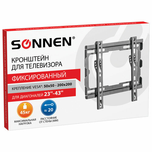 Кронштейн-крепление для ТВ настенный до 45 кг VESA 100х100-200х200 23-43 черный SONNEN 455948 612₽