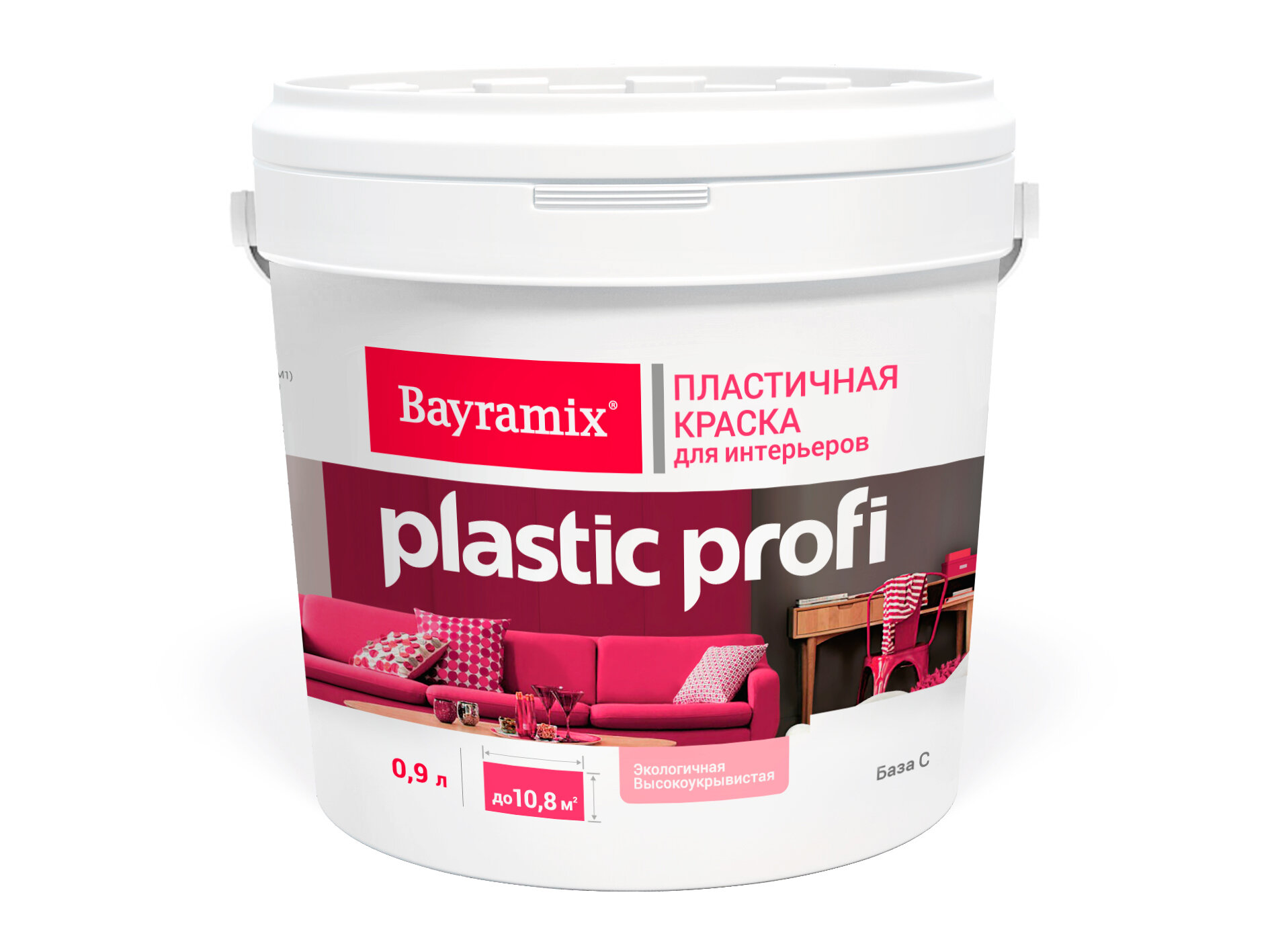 Краска для стен и потолков, Bayramix Plastik Profi, База С, бесцветная 0.9 л (только колеровка)