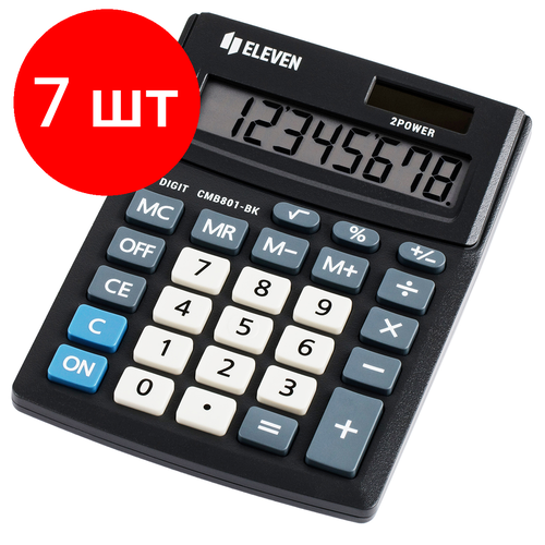 Комплект 7 шт, Калькулятор настольный Eleven Business Line CMB801-BK, 8 разрядов, двойное питание, 102*137*31мм, черный