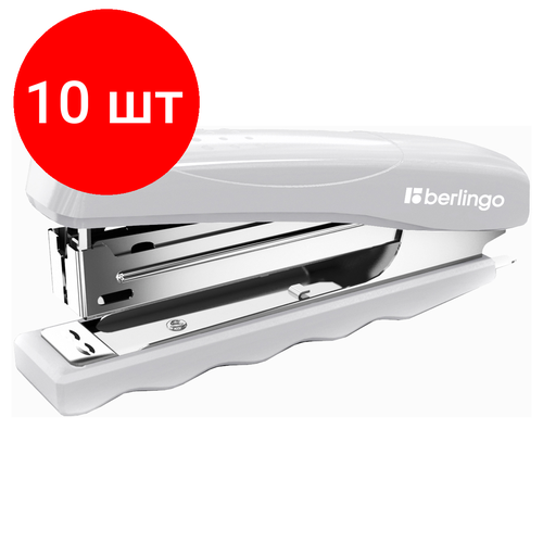 Комплект 10 шт, Степлер №10 Berlingo Comfort до 16л, пластиковый корпус, серый