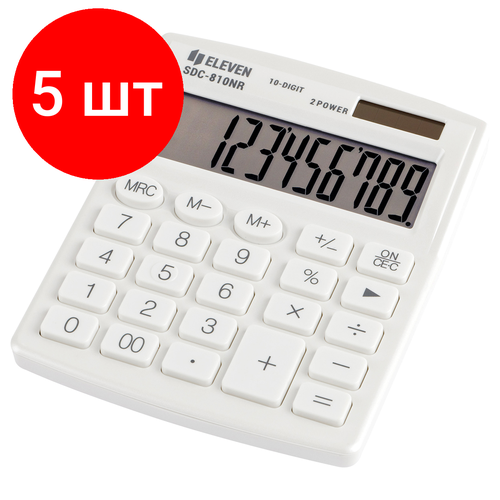 Комплект 5 шт, Калькулятор настольный Eleven SDC-810NR-WH, 10 разрядов, двойное питание, 127*105*21мм, белый