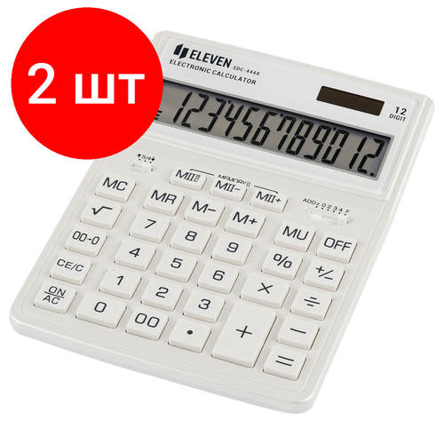 Комплект 2 шт, Калькулятор настольный Eleven SDC-444X-WH, 12 разрядов, двойное питание, 155*204*33мм, белый