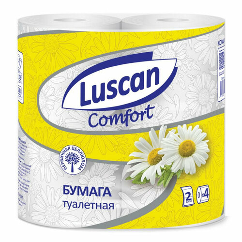 Туалетная бумага Бумага туалетная Luscan Comfort 2сл бел с жел тисн ромаш 100%цел 21,9м4р/уп 2 уп бумага туалетная luscan comfort 2сл бел 100%цел втул 21 88м 175л 4рул уп