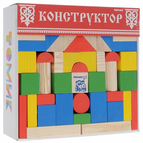 Деревянный конструктор Томик "Цветной", игровой набор из 65 деталей ...