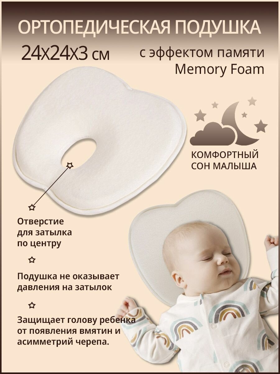Детская ортопедическая подушка для новорожденных с эффектом памяти "Бабочка"/ Анатомическая подушка