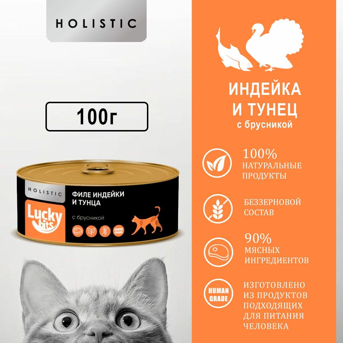 Lucky bits филе лосося и цыплёнка с клюквой, 6 шт. по 100 гр. Беззерновые консервы класса Holistic (Лаки битс)