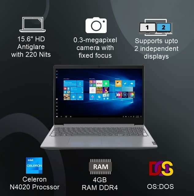 Ноутбук 156" Lenovo V15-IGL Celeron N4020/4Gb/256Gb SSD/156" HD/DOS Серый (82C3001NAK)