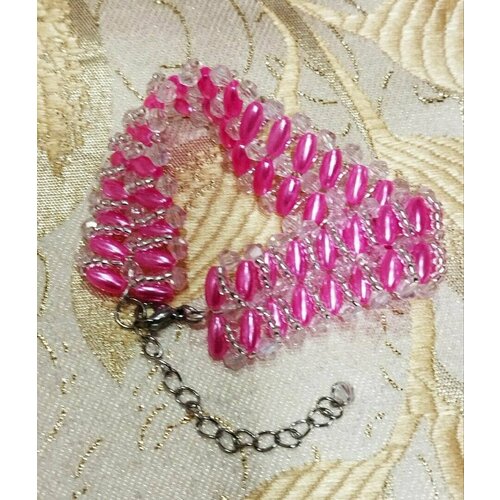 фото Браслет, бисер, пластик, стекло, размер 17 см, розовый нет бренда