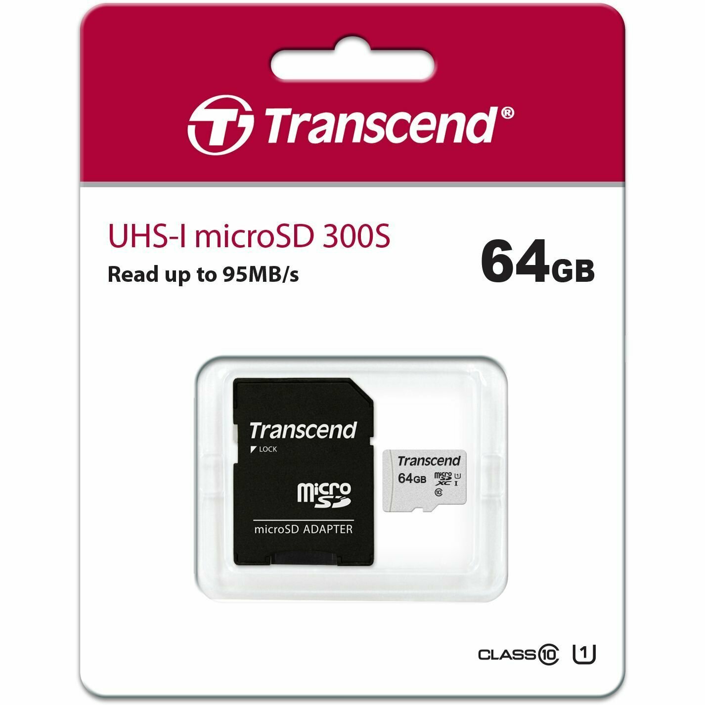 Карта памяти TRANSCEND 300S-A microSDXC 64GB TS64GUSD300S-A, официальная гарантия — фото 1