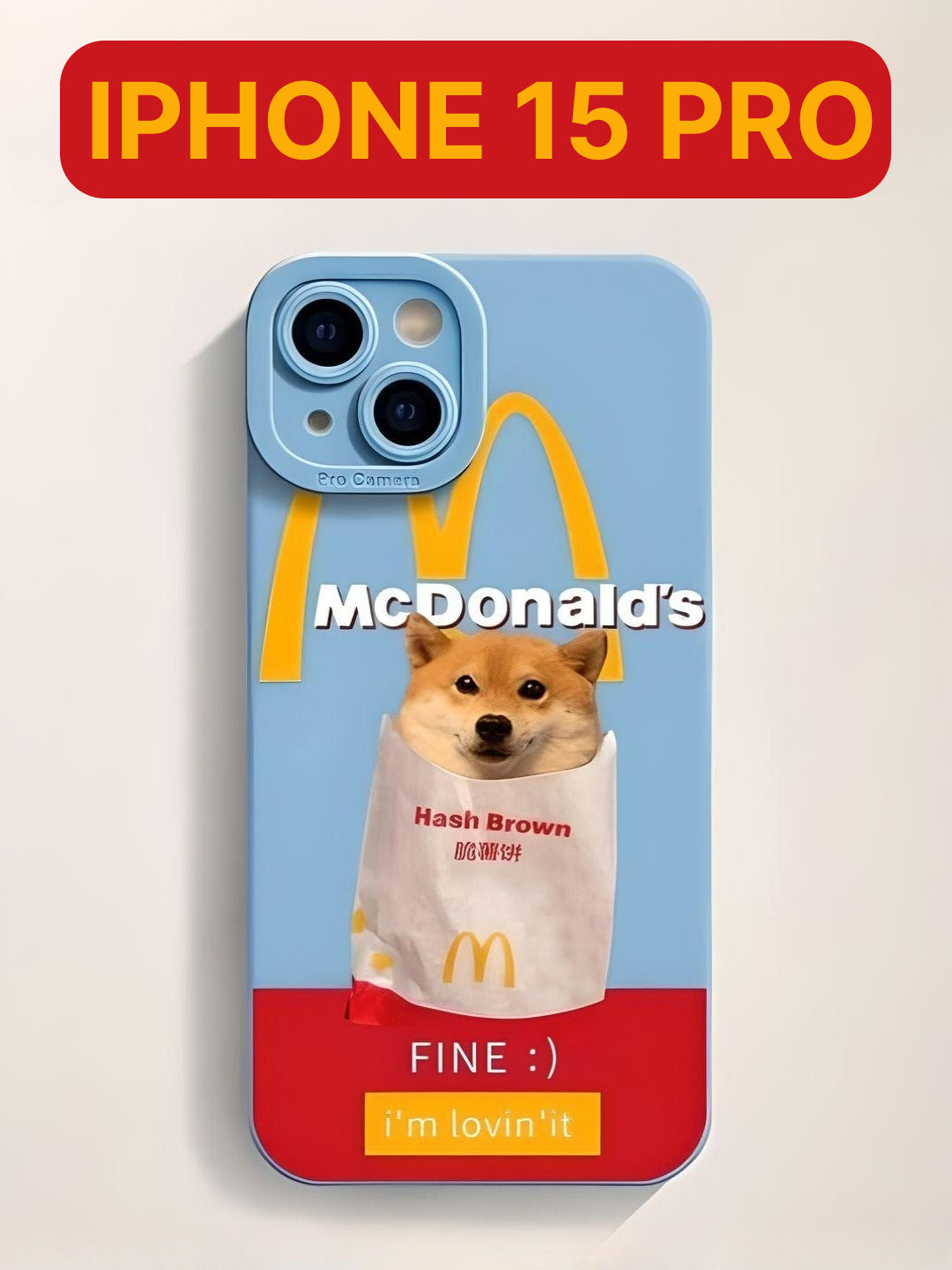 фото Защитный чехол на айфон 15 про силиконовый противоударный бампер для Apple iphone 15 Pro с защитой камеры, собачка, голубой