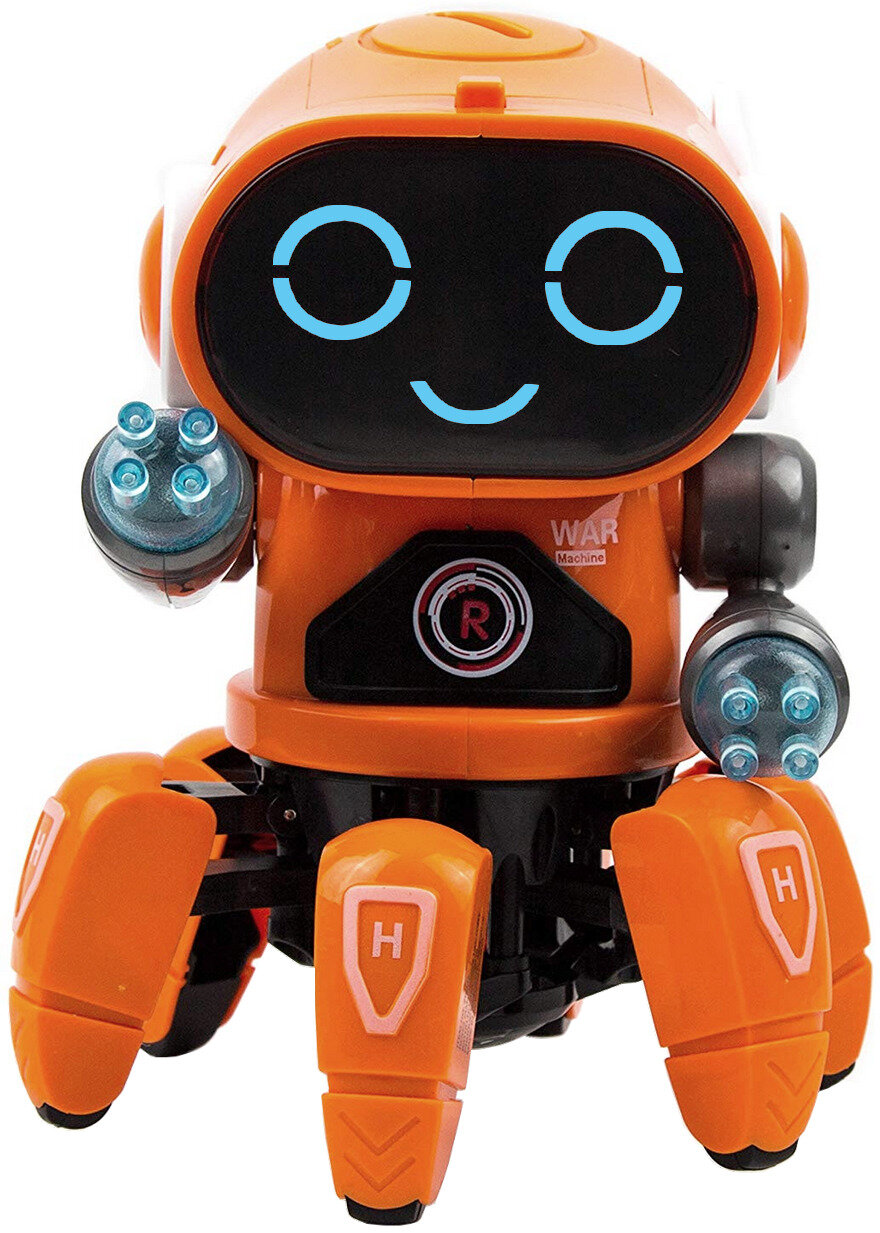 Интерактивный танцующий робот Bot Robot Pioneer, оранжевый / Робот краб (шесть ног) / Свет, звук / Игрушка для детей