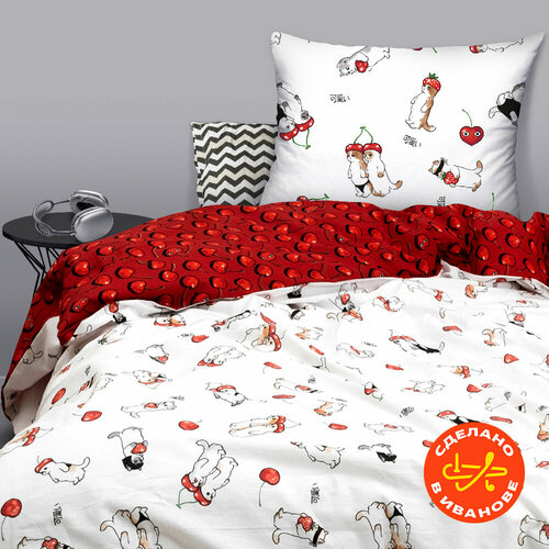 Постельное белье для детей и подростков Твой стиль 1,5-спальное, Поплин, Макото белый, красный, белый, размер 1.5, спальный