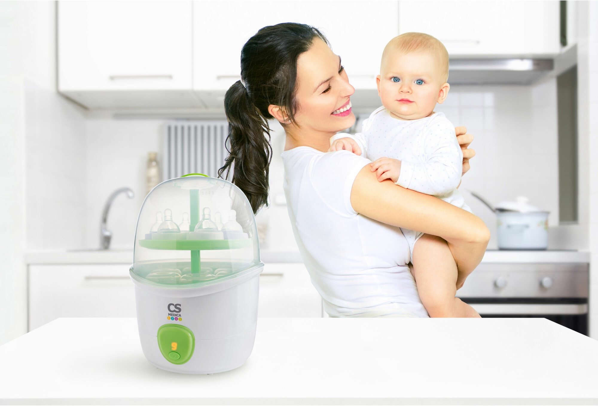 Изображение Электрический стерилизатор CS Medica KIDS CS-28s, белый/зеленый